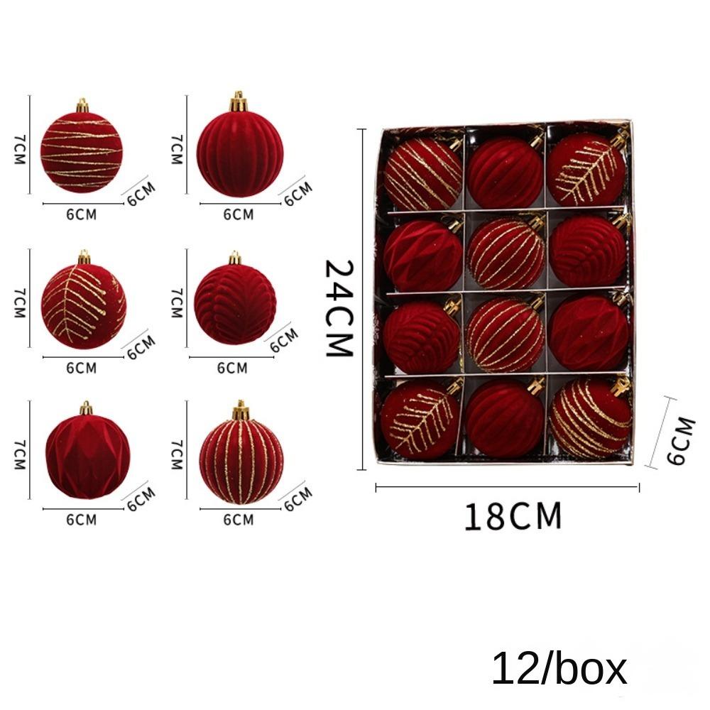 12pcs/Box Velvet Ball Christmas Tree Ornament Plastic New Year Christmas Gifts Boxes Pendant Hanging Ornament Pendant