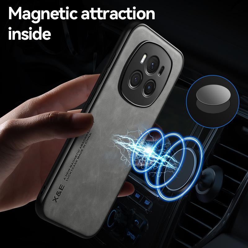 For Honor Magic6 Pro Case Leather Magnetic Car Holder Phone Case For Honor Magic 6 Pro 6Pro Bumper Shockproof Soft Back Cover