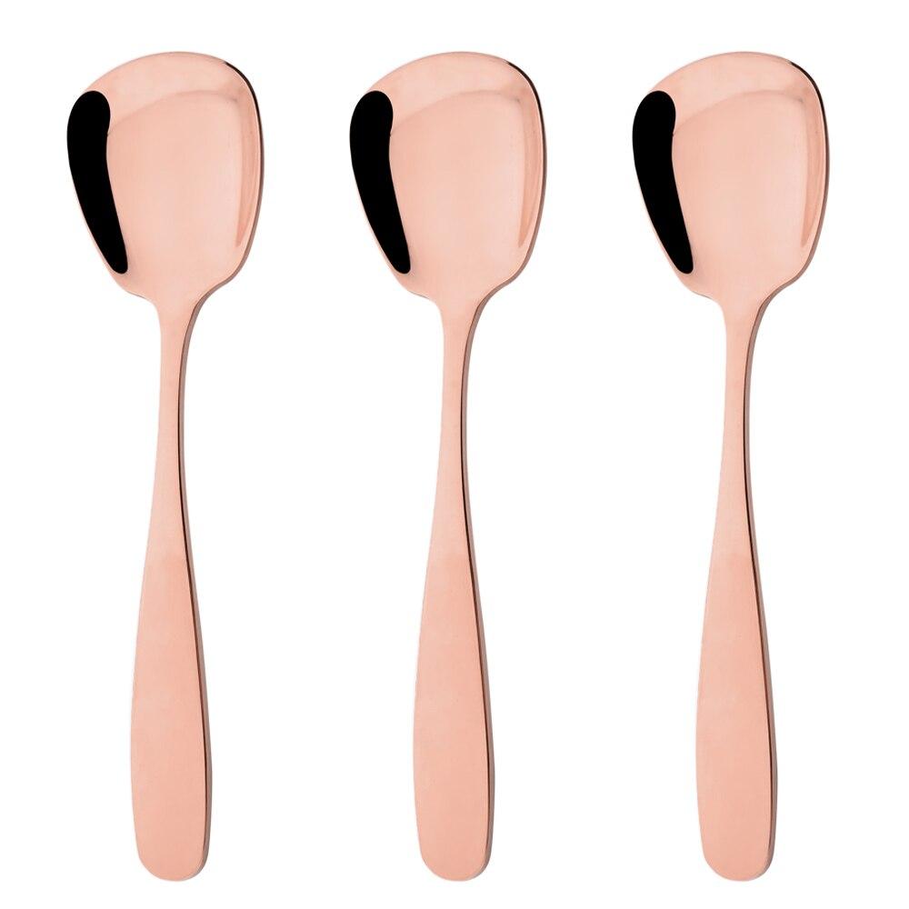 Золотой 3 шт. зеркальный набор столовых приборов из нержавеющей стали, квадратные ложки с платформой и дном, столовая посуда, мороженое, десерт, салат, ложки, набор столового серебра