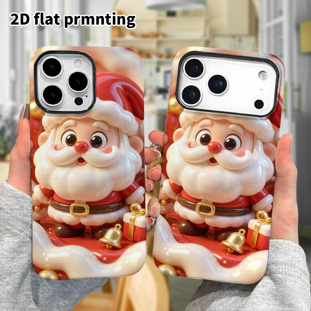 Phone Case: 2D flat design suitable for iPhone 18 17 16 15 14 13 Pro protective case, Santa Claus, Christmas and Halloween, perfect holiday gift