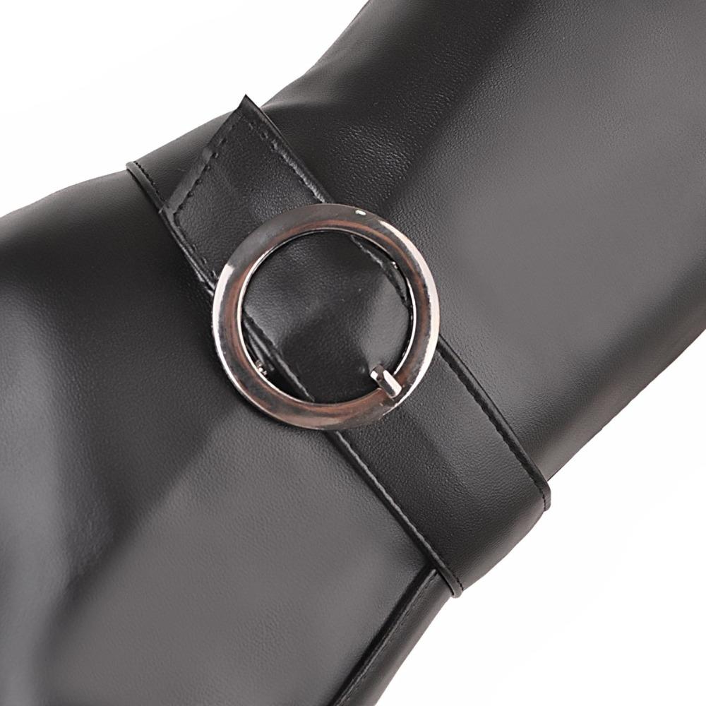 Зимние сапоги до колена женские осенние рыцарские черные белые большие размеры высокие каблуки платформа молния модные пряжки женские длинные туфли