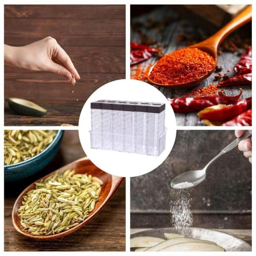 6Pcs/Set 6-in-1 Seasoning Storage Box Double Opening Cover Seasoning Bottle Spice Canister Set  BBQ
