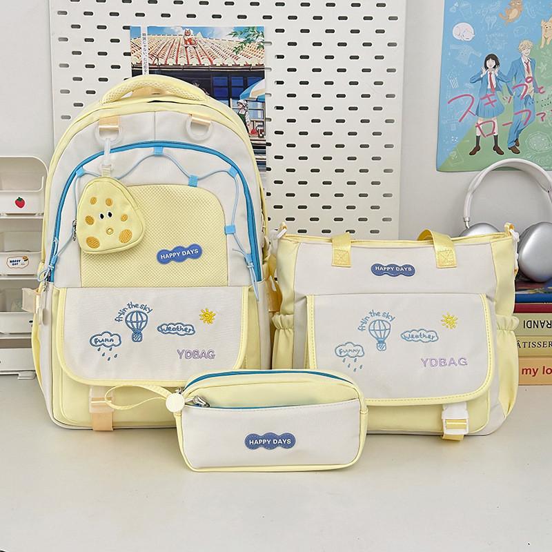 Letter Embroidery Cartoon Student Lightweigh Backpack Three Piece For Use School