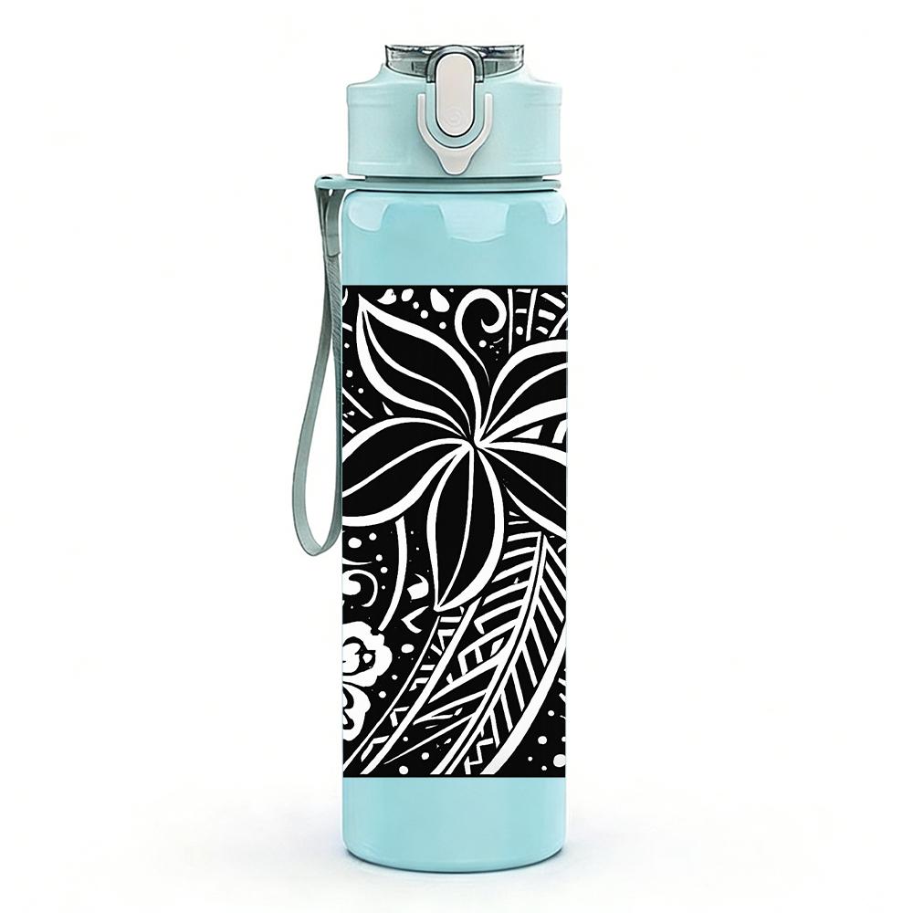 1PC Tropical Black Flower 750ml Color Plastic Sports Water Bottle Leakproof Flip Straw Lid For Sports Office Home Use