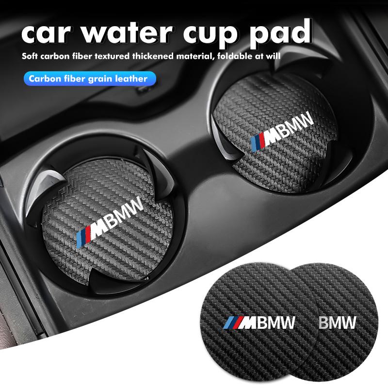 2pcs Car Carbon Fiber Water Cup Mats Coaster Non-Slip Pad For BMW M 1 3 4 5 6 7 Series X1 X3 X4 X5 G20 G38 F48 E36 E39 DN3