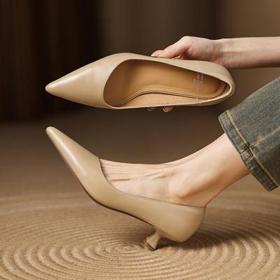 Новые женские туфли на высоком каблуке, повседневные, для ношения в любое время года, женская обувь с острым носком, кожаные, с мягкой подошвой из говяжьей кожи, туфли-стилеты, женская модная обувь