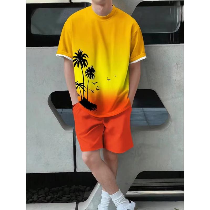 Гавайская мужская футболка с коротким рукавом и пляжные брюки, летний повседневный мужской костюм, футболки для улицы, мужские спортивные шорты