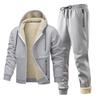 Lamb Fleece Set Men's Hooded Coat Men's Winter Sports Set with Fleece Men's Two Piece Set