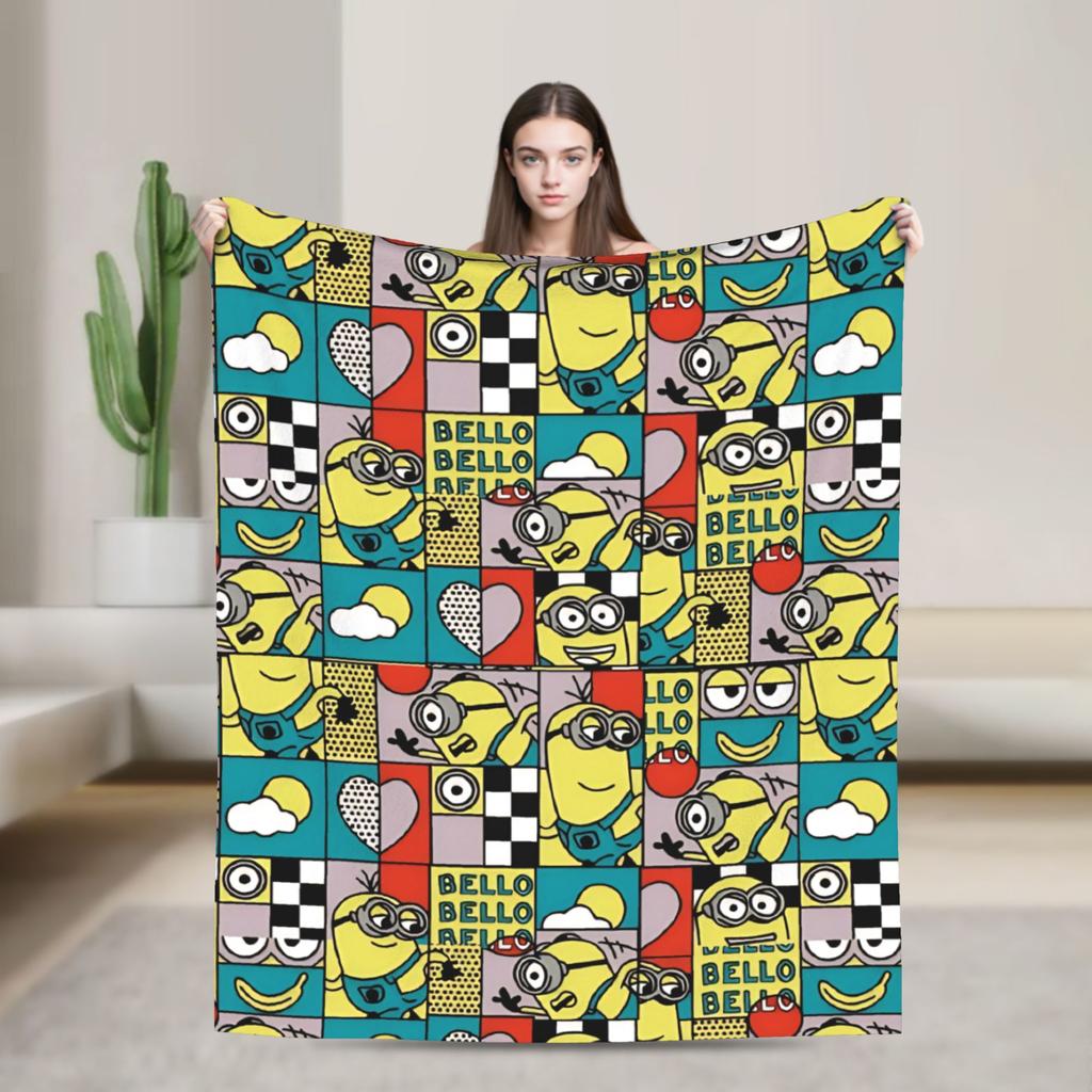 M-Minions Cartoon Christmas Flannel Blanket Warm Throw Blanket for Outdoor Travel Comfortable Bedspread Sofa Bed Cover