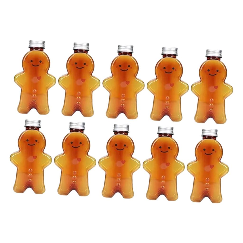 10Pcs Empty Juice Bottles Cute Gingerbread Man Multifunctional with Airtight Lids for Tea Milkshake Party Favors Camping Travel