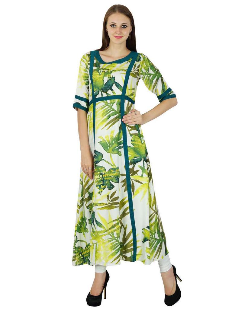 Indian Floral Print Bollywood Kurta Women Ethnic Kurti Rayon Top Tunic Dress