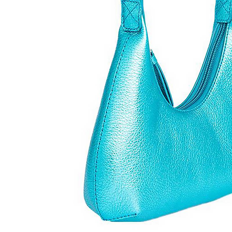 By Far Baby Amber Metallic Effect Hardware Zipper Closure Leather Underarm Bag Women Handbags Blue 22FWBASAQAMEGSMA