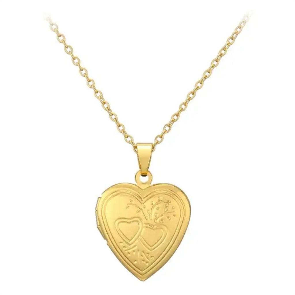 Stainless Steel Silver & Gold Women's Heart Photo Frame Locket Necklace