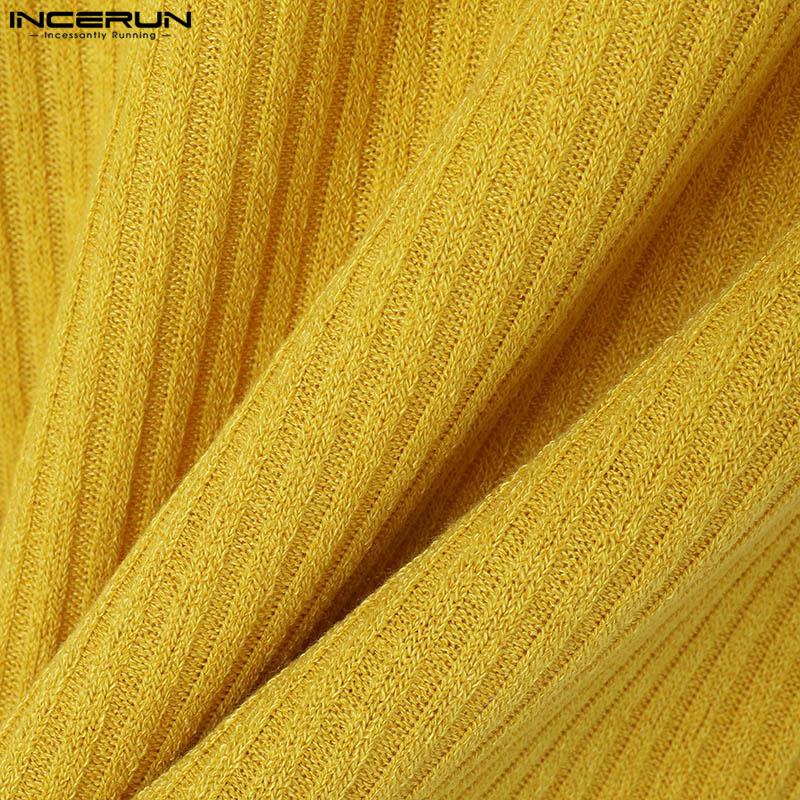 INCERUN Men V Necl Solid Color Long Sleeve Knitted Tops Muscle Fitted Pullovers