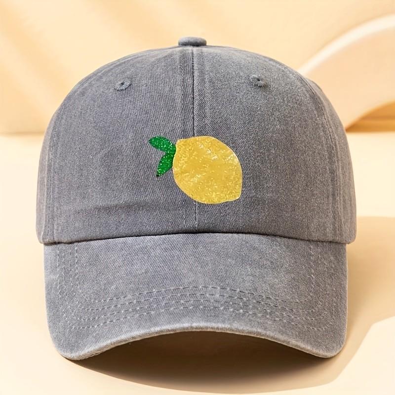 Lemon Graphic Print Denim Baseball Cap Unisex Washed Casual Outdoor Adjustable Hat