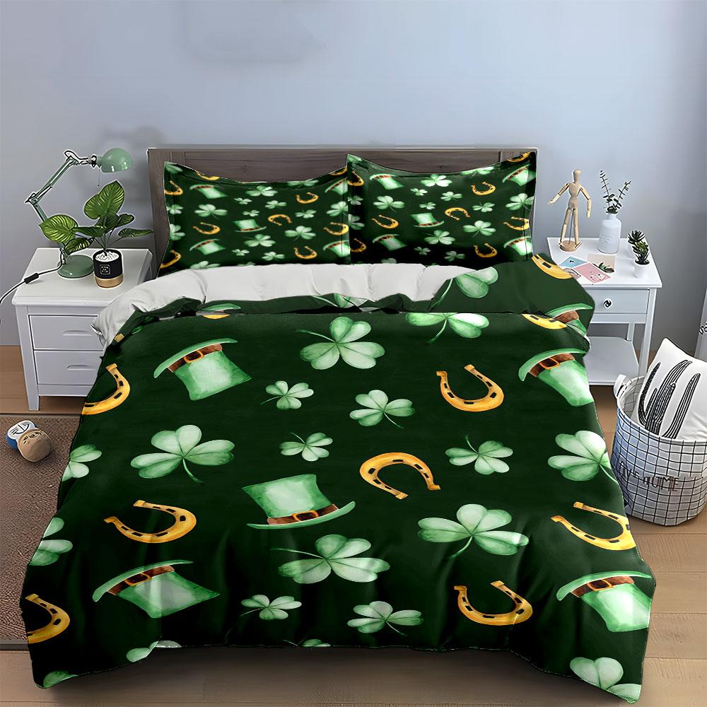 Lucky Clover Horseshoe Bedding Bedding Duvet Cover Set Duvet Cover Pillowcases (1 * Duvet Cover 2 * Pillowcases, without duvet insert)