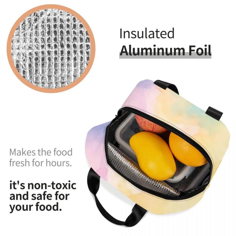 Blunt Color Mist Watercolor Pattern Insulated Lunch Bag for Women Children Leakproof Food Boxes Thermal Lunch Box Tote