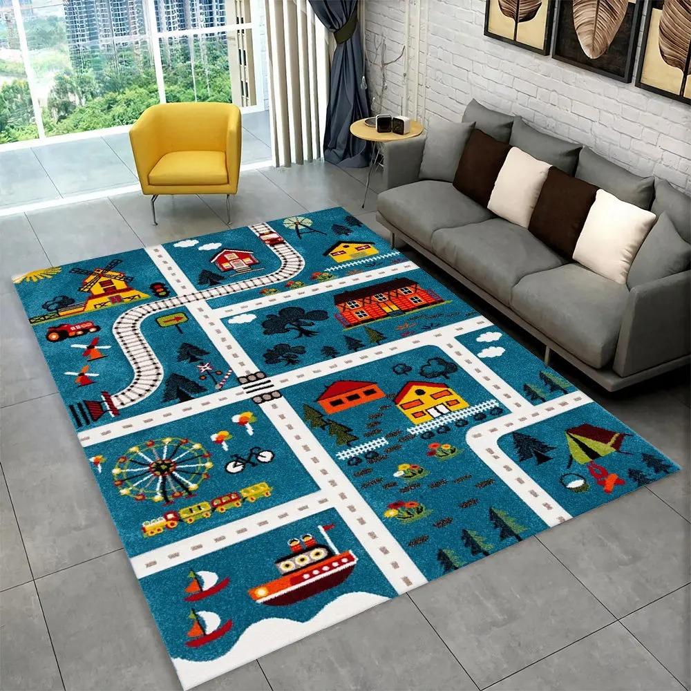 Child Playmat Highway City Traffic Playroom Area Rug Large Carpet Rug for Living Room Bedroom Decor Kids Play Non-slip Floor Mat