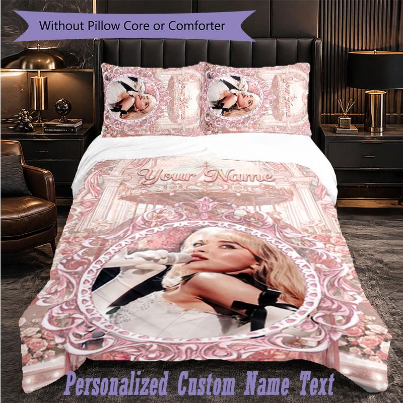 Personalized 3Pcs Bedding SetSabrina Carpenter Custom Text Duvet Cover Pillowcase Set Bedroom Gift