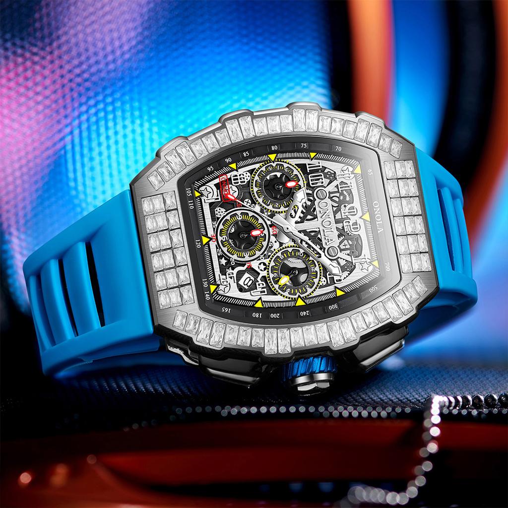 Модные многофункциональные спортивные мужские полностью автоматические светящиеся механические часы с тремя циферблатами и календарем