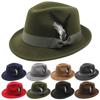 Men'S Top Hat, Feather Felts Hat, Men'S Jazz European And American Soft Woolen Hat