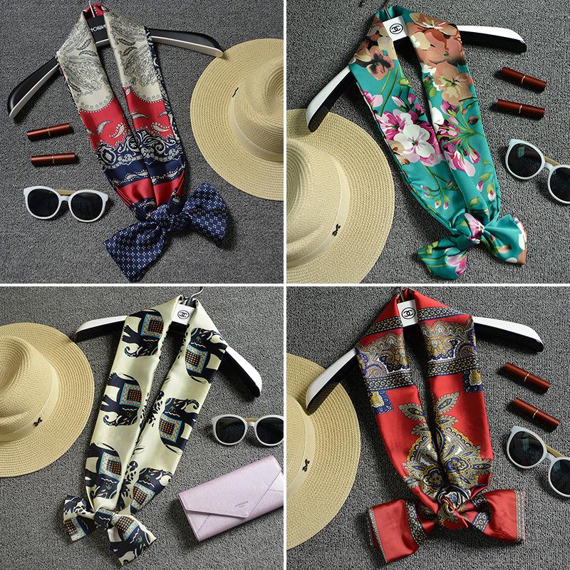 Versatile Small Silk Scarf, Autumn And Winter Ol Women'S Double-Layer Satin Surface Small Scarf, Long Scarf Versatile Scarf