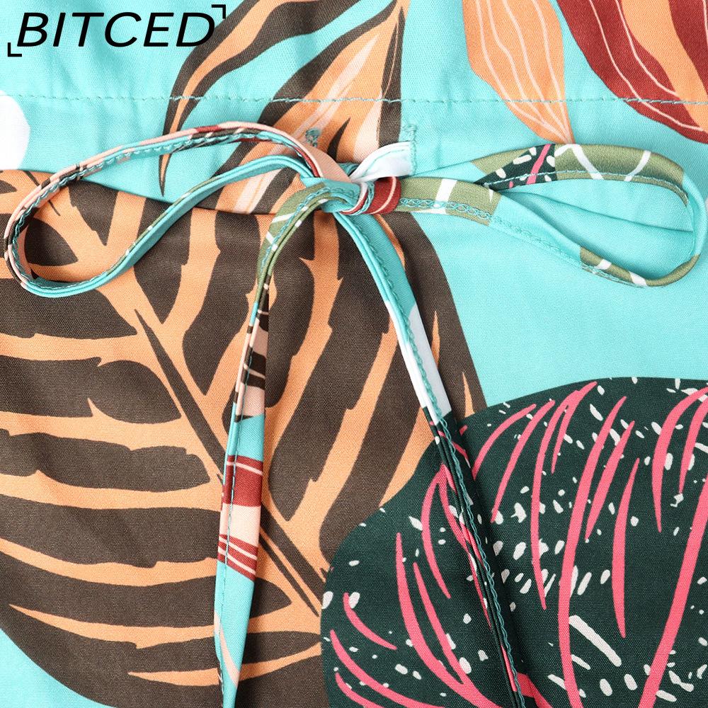 BITCED Весенне-летнее платье с цветочным принтом, V-образным вырезом на кулиске, короткими рукавами, для отпуска, повседневное, свободного кроя