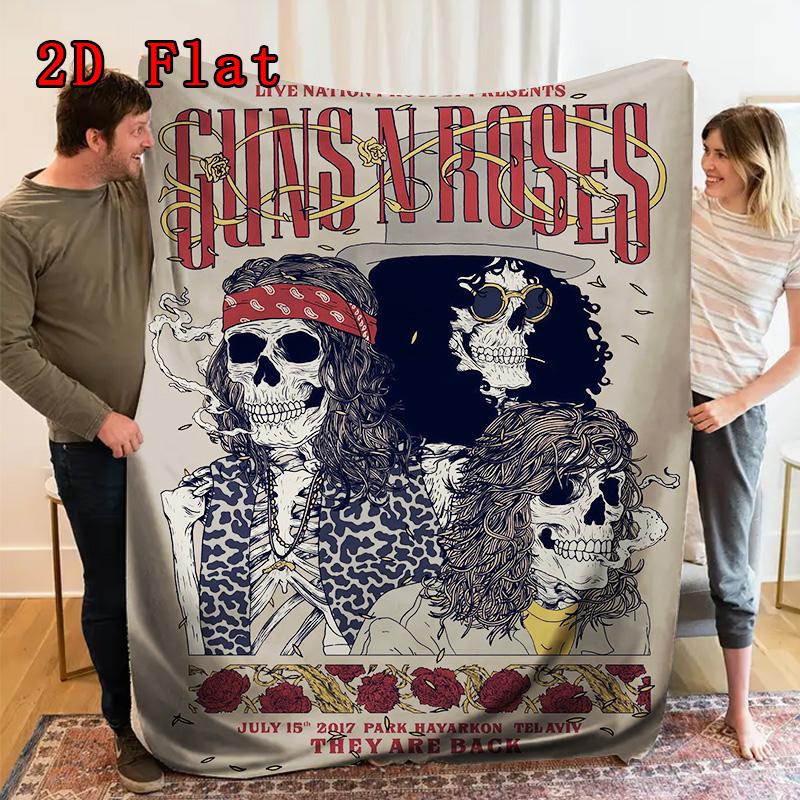Rock band skull theme 2D Flat Pattern Flannel Blanket High quality All Seasons Warmth and Comfort Perfect for Christmas Gifts.P260914551