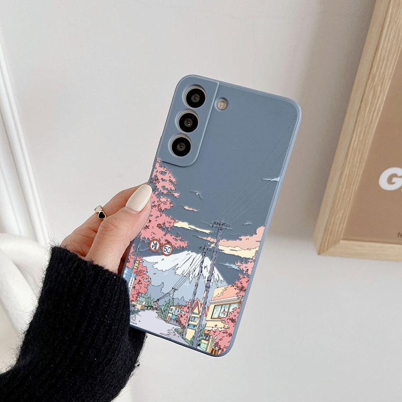 Чехол с пейзажем в корейском и японском стиле для Samsung Galaxy S24 S23 S22 Ultra S21 S20 FE S10 S24 Plus 5G Роскошная силиконовая жидкость Чехол для телефона