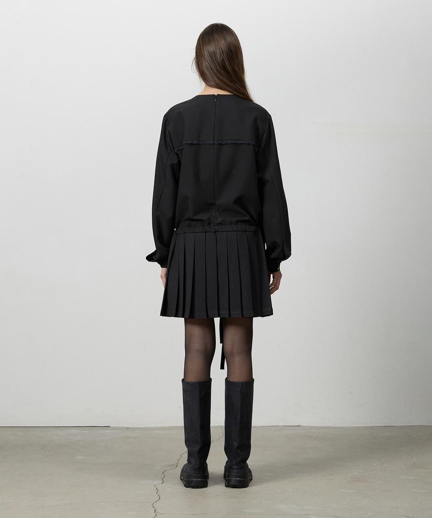 Three To Eighty Pleats Ribbon Dress Black