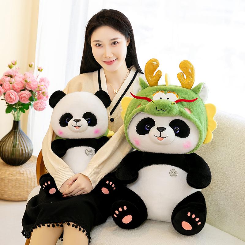 Creative Panda Dragon Dragon Plush Toy Claw Machine Doll Dragon Hat Panda Zoo Dragon Year Mascot