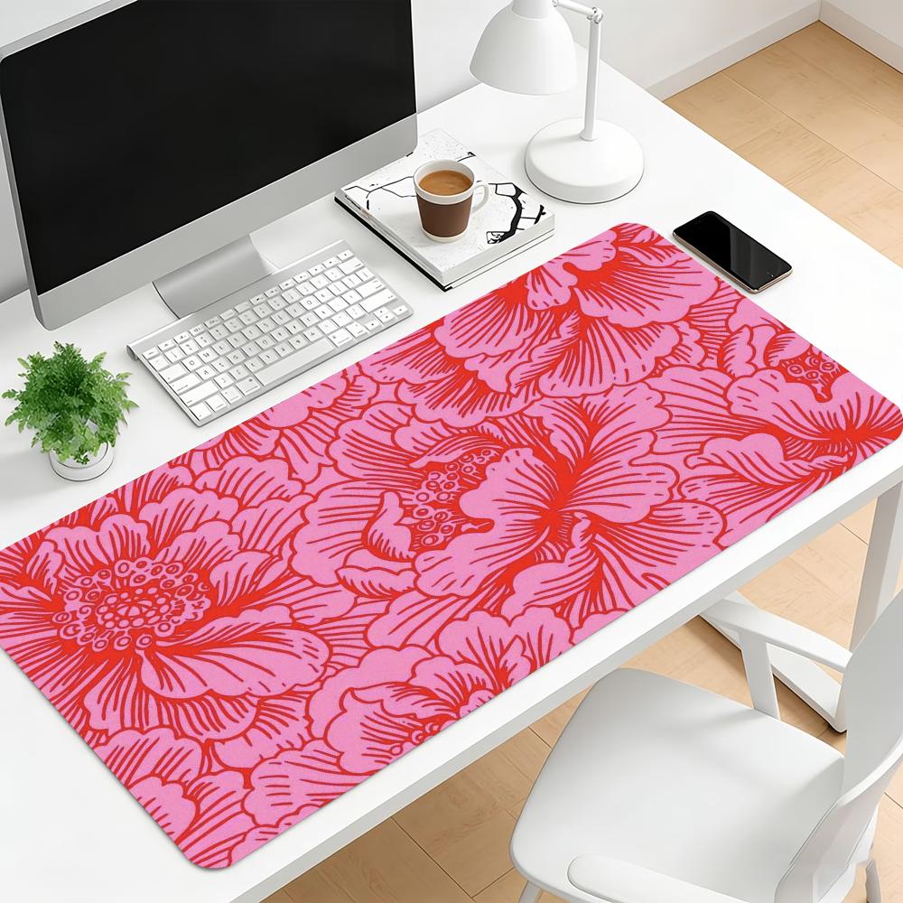 Vintage PinkRed Floral Large Extended Gaming Mouse Pad NonSlip Desk Surface Retro Peony Botanical Art Print For Gaming Desk