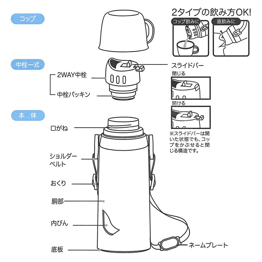 Skater Mug Bottle 2WAY with Cup Water Bottle Stainless Steel Bottle Hello Kitty Cookie Sanrio 600ml STGC6N