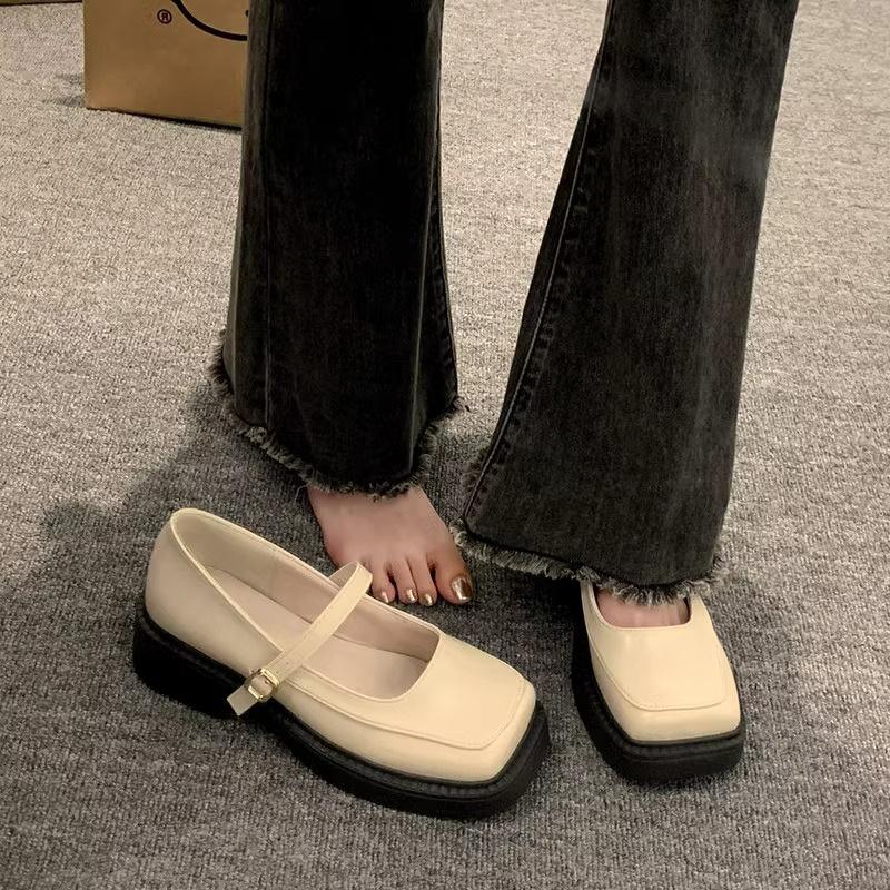 Французский ретро британский стиль маленькие кожаные туфли женские весенние новые туфли Мэри Джейн с квадратным носком на низком каблуке с открытым подъемом одиночные туфли