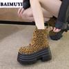 Мода леопардовый платформе женские ботильоны на очень высоком каблуке дизайнерские зимние замшевые зимние туфли 2025 трендовые женские осенние ботинки на шнуровке Botas Mujer