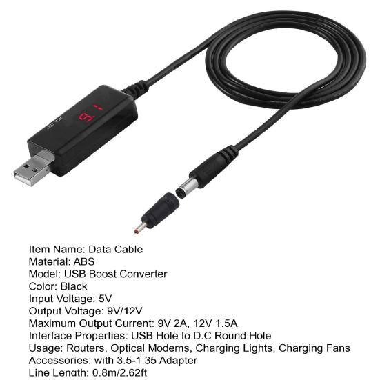 USB-кабель питания на DC 5.5/3.5мм Портативный USB-усилитель питания Повышающий преобразователь 5В в 9В/12В для роутера, модема и мелкой электроники
