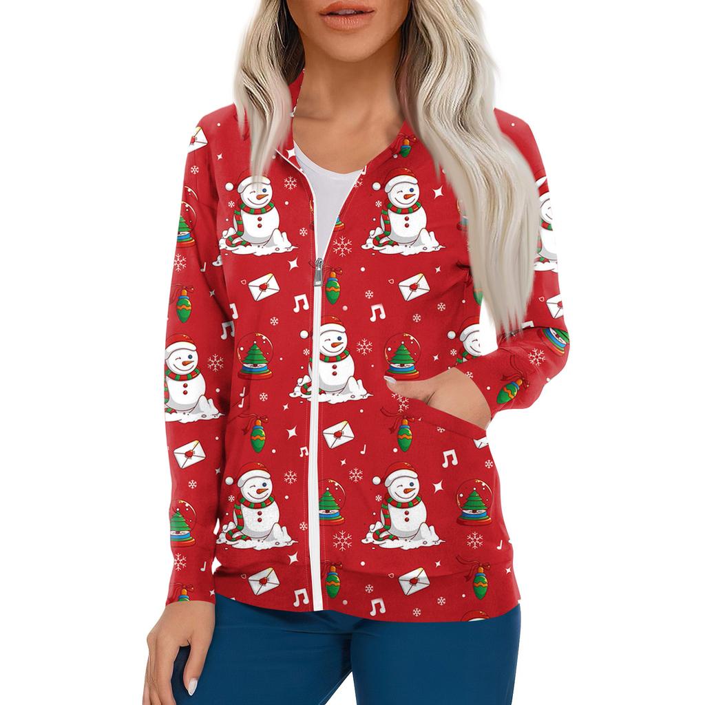 Women Long Sleeve Pattern Pocket Working Stand-up Collar Single-breasted Protective Overalls Cardigan Jacket Top