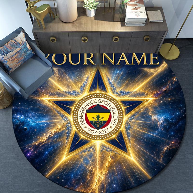Custom Name Fenerbahçe Round Area Rug,Carpet Rug for Living Room Bedroom Sofa Playroom Decor,Non-slip Floor Mat