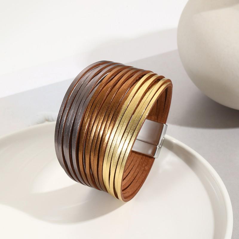 Multi-Strand Gradient Leather Bracelet Women With Magnetic Clasp PU Wristband In Fashionable Colors