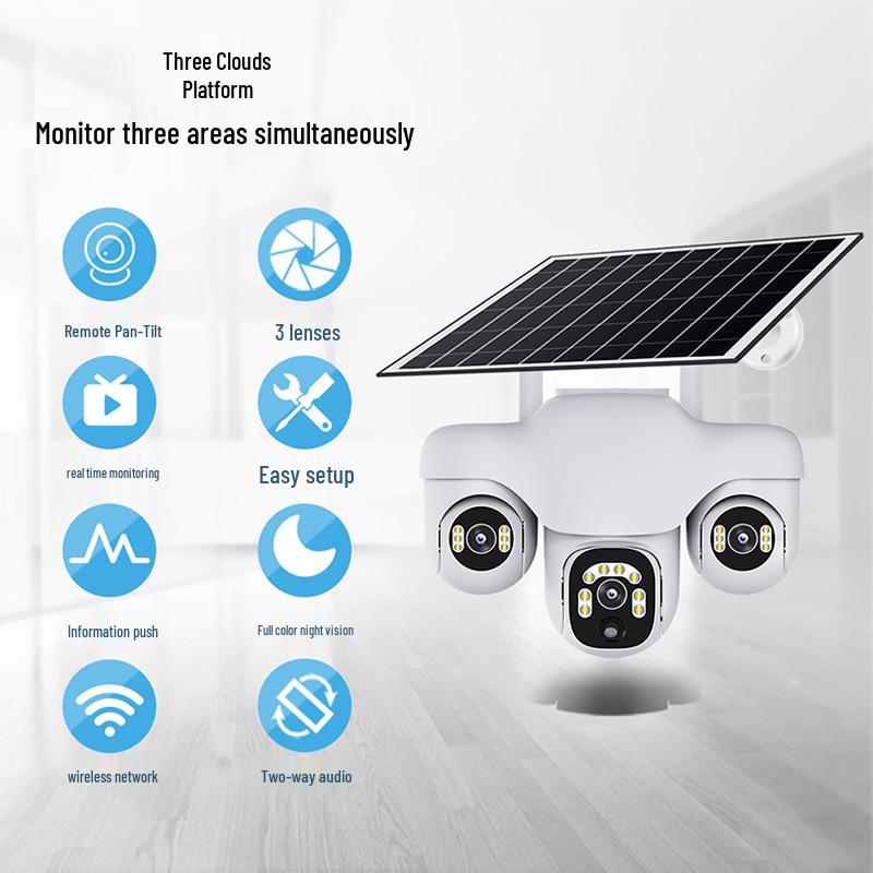 6MP Solar-Powered Outdoor PTZ Surveillance Camera with Auto-Tracking and Three Lenses