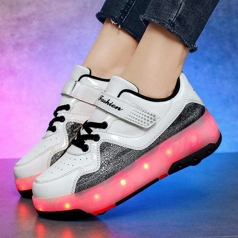 TUINANLE Children’s Two Wheels Luminous Glowing Sneakers Heels Light Roller Skate Shoes