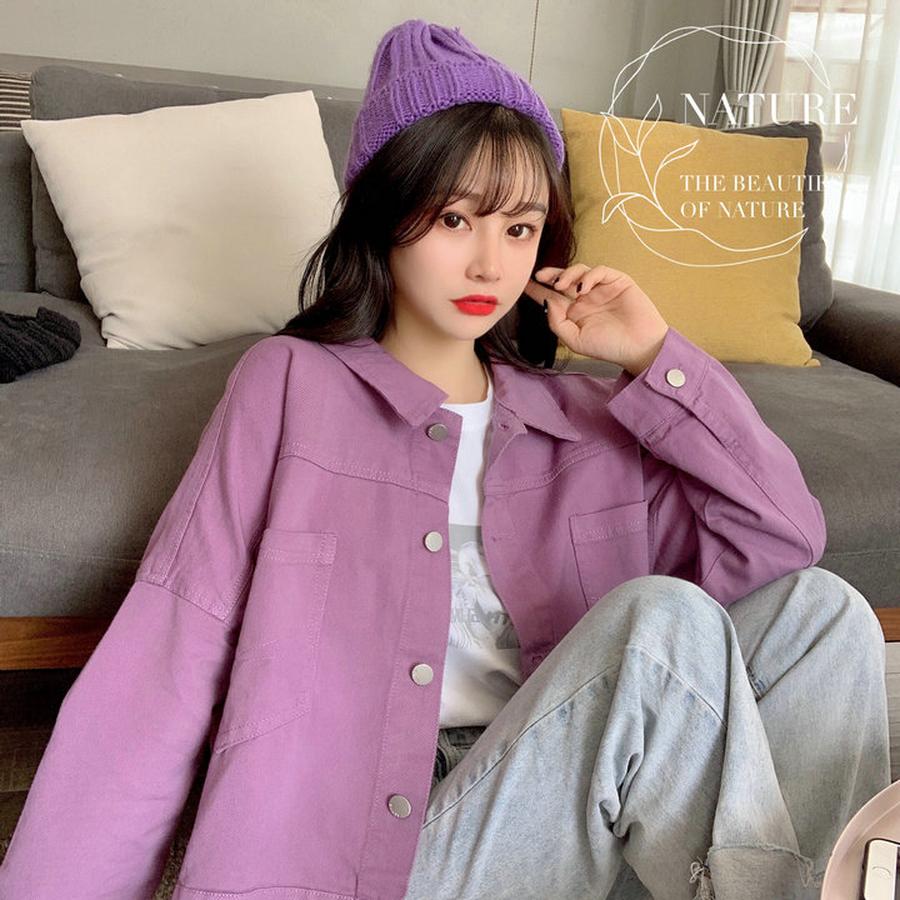 Новая женская короткая джинсовая куртка фиолетового цвета, свободного кроя, винтажная, ретро, повседневная, модная