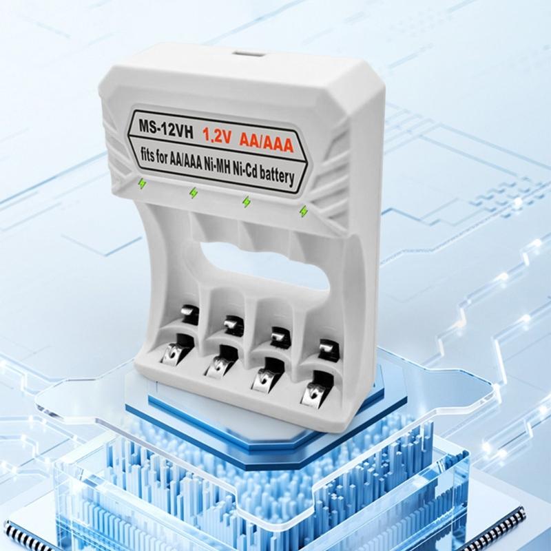 Portable Type C Charging Box Quick Charge 4-Bay Charger Dock Base for 1-4pcs 1.2V AA/3A NiMH Batteries Gray White