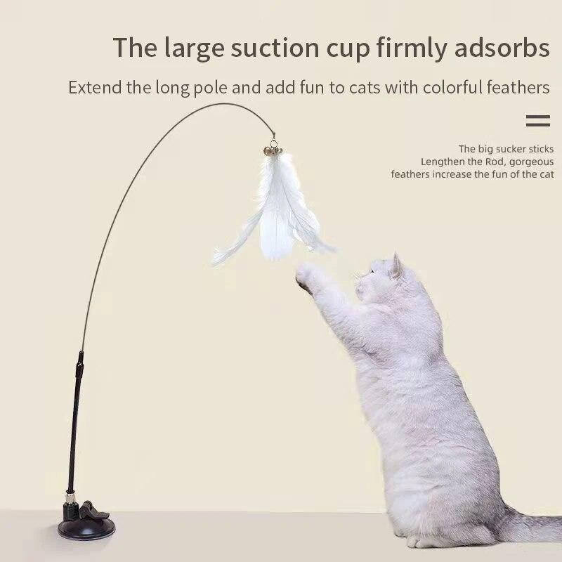 Интерактивная игрушка для кошек Handfree Cat Stick Играющий котенок Играющий тизер Палочка Игрушка на присоске Птица/перо Кошачья палочка Товары для домашних животных