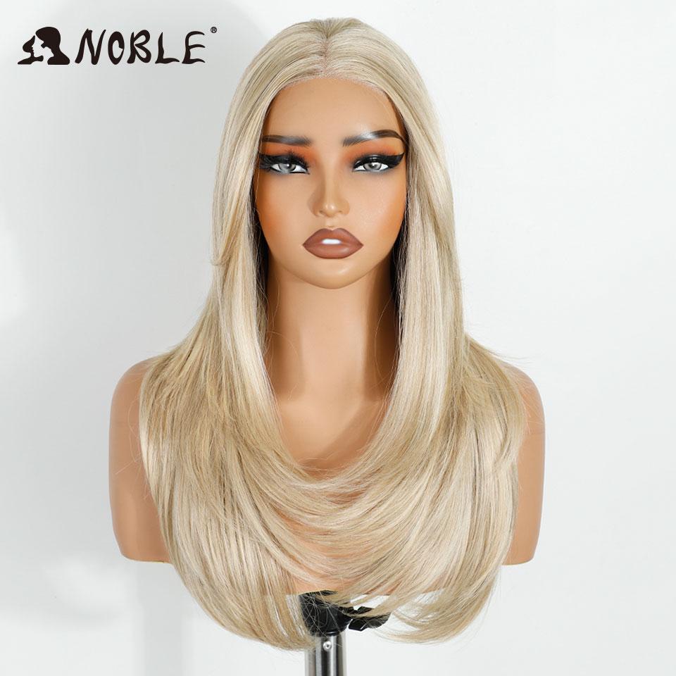 Noble Synthetic Lace Front Wigs For Women 13x3 Straight Lace Wig Pre Plucked Layered Wig Ombre Blonde Brown White Cosplay Wig