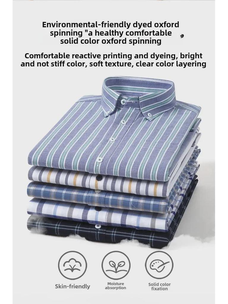 Мужская рубашка из хлопка Оксфорд в полоску с длинным рукавом — повседневная деловая одежда на весну