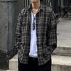 Мужские клетчатые рубашки с широким лацканом и длинным рукавом, повседневные топы с принтом в клетку