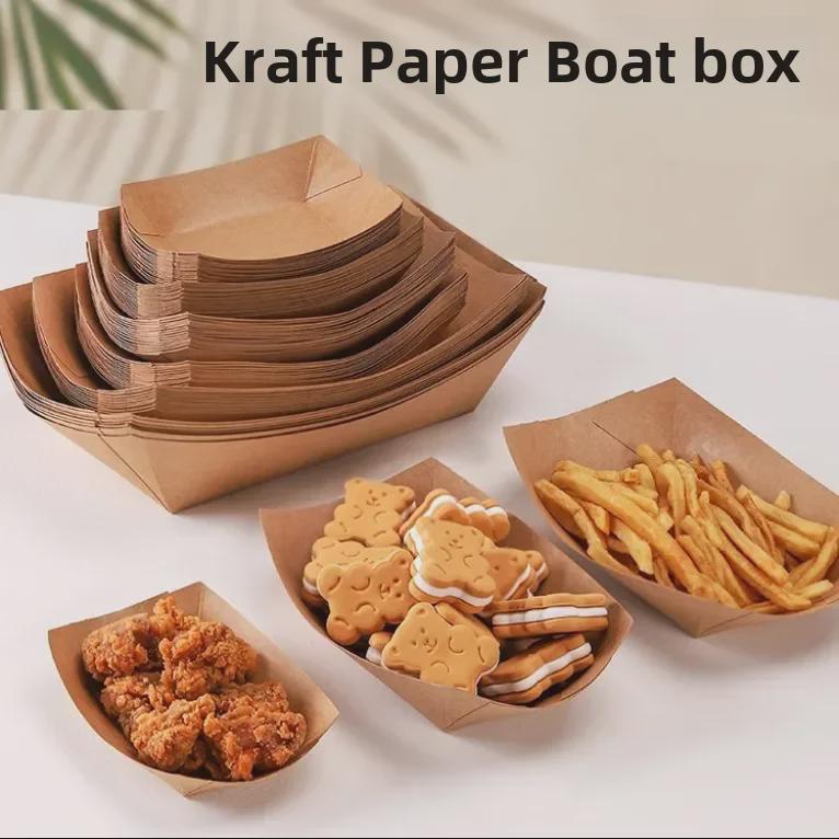 Лодочка из маслостойкой пищевой крафт-бумаги для попкорна, картофеля фри, куриных крылышек и барбекю