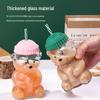 Cartoon Bear Glass Cup with Straw | Creative Teddy Bear Design