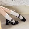 New Thick High Heels 2025 Mary Jane Small Leather Shoes Retro Spring and Summer Skirt Style with Shallow Single Shoes Women